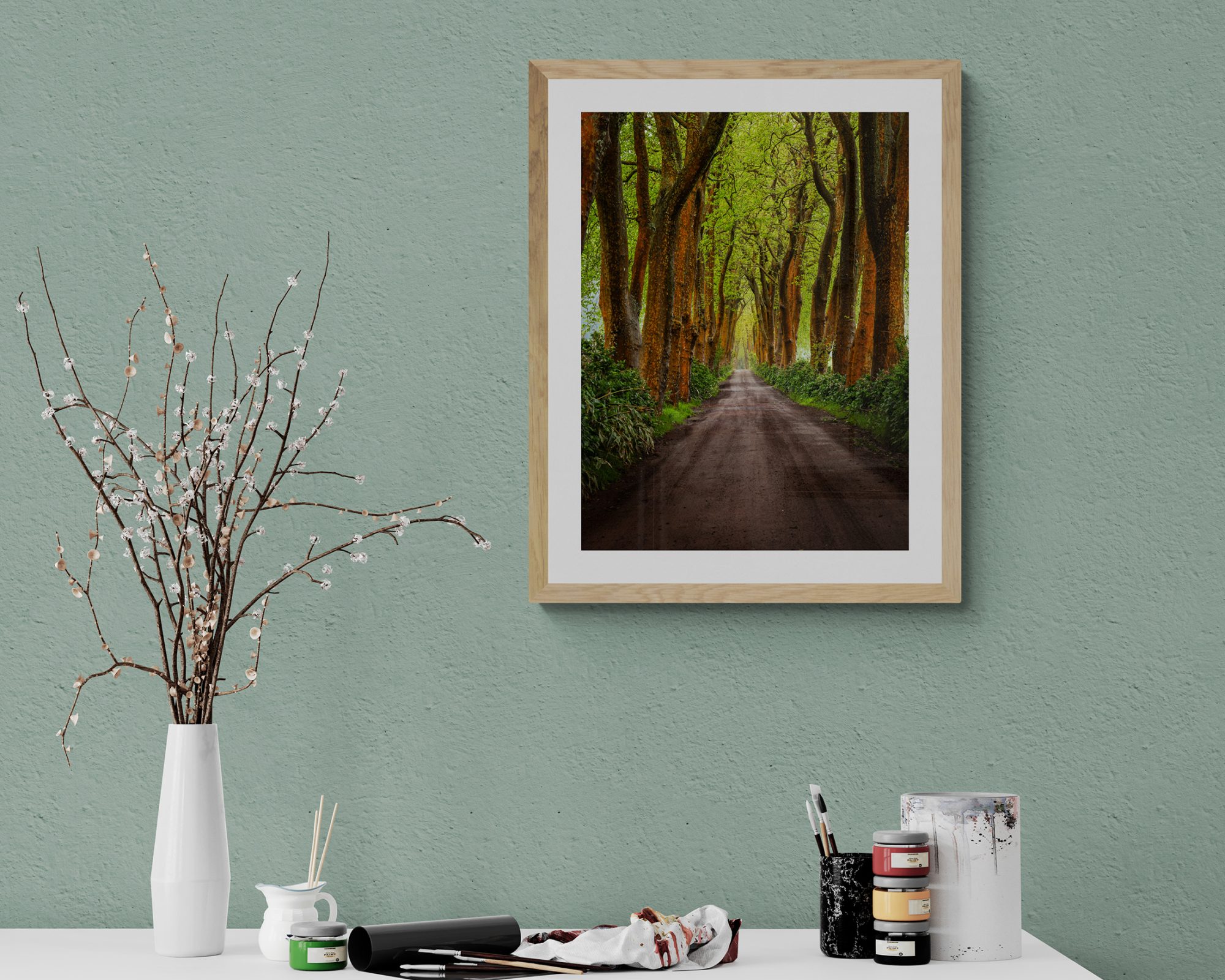 art-studio-table-with-flowering-plant